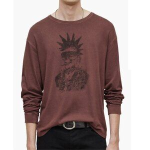 John Varvatos Men's Punk Rocker Skull Reverse Graphic Crew T-Shirt Terra Brown